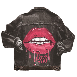 Blouson en cuir noir style décontracté 2022 pour homme, imprimé graphique lèvres, respirant et séchage rapide, vente en gros - Product Image 1