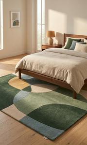 Alfombra de Lana Tejida a Mano en Tendencia Verde y Azul, Antideslizante, con Patrón Abstracto para Decoración Moderna del Hogar - Product Image 4