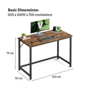Industrial Home <b>Office</b> Desk with Wood Top and Metal Frame, Computer Writing <b>Table</b> for Study Room, Apartment and Small Space - Product Image 3