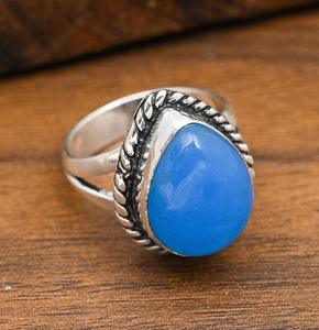 Blue Chalcedony Gemstone Jewelry 925 Solid Sterling <b>Silver</b> Handmade Antique Style Jewelry Natural Jewelry Engagement Gift - Product Image 4
