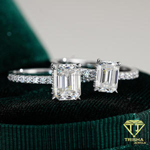 <b>Emerald</b> Cut Moissanite Diamond <b>Ring</b> 925 Sterling <b>Silver</b> Classic Solitaire Engagement Wedding Jewelry For Women - Product Image 1