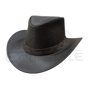 Sombrero Vaquero Negro al por Mayor, Estilo Australiano, con Cintas Cruzadas Ajustables, Sombreros de Cuero de Alta Calidad - Product Image 1