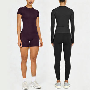 Ensemble de yoga sans couture personnalisé 2 pièces pour femme : haut court à manches longues et leggings taille haute pour la gym et le fitness - Product Image 2