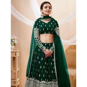 Conjuntos atractivos para mujer Lentejuelas verdes Georgette Lehenga Choli para Mehendi Wear - Product Image 4