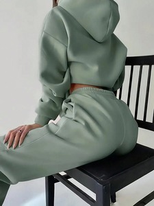 Ensemble de survêtement pour femme, coupe slim, coton et polyester, sweat à capuche zippé, pantalon de jogging, respirant, extensible, vêtements de sport, tenue de gym. - Product Image 3