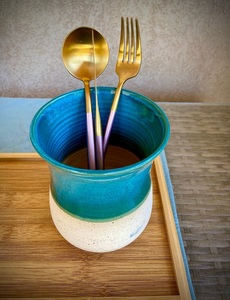 Porte-ustensiles en céramique artistique, double teinte, glaçure réactive, grès, cuit à haute température, durable, organisateur de cuisine haut de gamme - Product Image 2