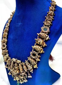 Traditional Indian 22k Gold Antique Temple Jewelry Bridal Wedding Lakshmi <b>Necklace</b> Set in GOLD/<b>SILVER</b>/BRASS - Product Image 3