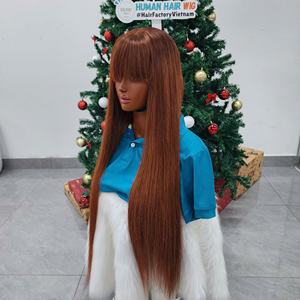 Pelucas de Cabello Humano Liso con Flequillo, Sin Encaje Frontal, 100% Cabello Humano Virgen Sin Procesar, Hechas a Máquina, Sin Pegamento - Product Image 2