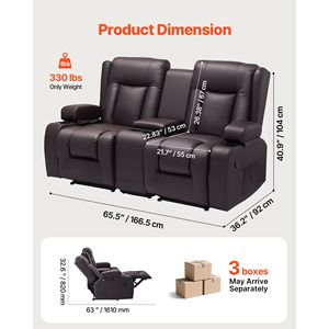 Set Divano Reclinabile in Ecopelle Trapuntata con Reclinazione Manuale, Console Centrale con Porte USB e Portabicchieri - Product Image 3