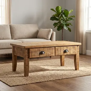 Table console rustique en bois massif avec deux tiroirs, meuble de rangement pour le salon, décoration intérieure - Product Image 3