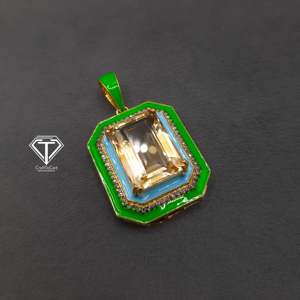 Pendentif en argent sterling 92,5 avec citrine et émail, cadeau exquis pour elle, style hippie - Product Image 1