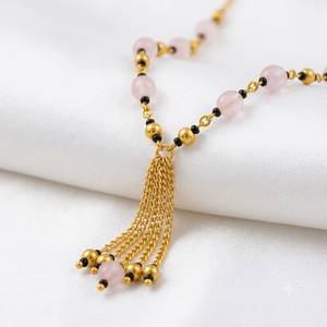 Collar de Cuentas de Cuarzo Rosa Chapado en Oro para Mujer, Estilo Bohemia, Cadena de Aleación, Joyería - Product Image 2