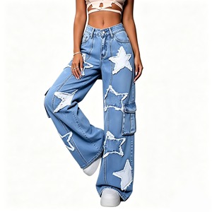 Vaqueros casuales de cintura media, pierna ancha, estilo holgado, con bolsillos, para mujer, en denim azul claro, lavado efecto nieve, de secado rápido. - Product Image 2