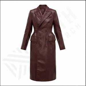 Manteau long en cuir pour femme, coupe ajustée, hiver 2025, col en cuir de mouton, tissu respirant tricoté, personnalisable, haute qualité - Product Image 1