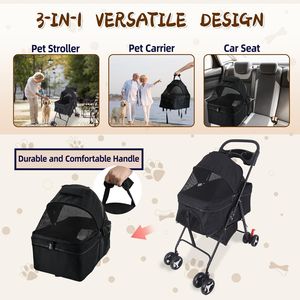 Poussette 3 en 1 pour animaux de compagnie, chiens et chats de petite et moyenne taille, 50 lb, pliable, 4 roues, chariot de transport, jogging, voyage - Product Image 2