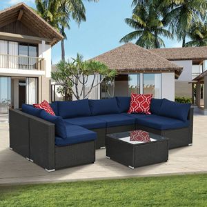 Tavolo da giardino in vimini e vetro temperato - Product Image 1