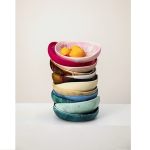 Ensemble de bols à salade en résine jetables empilables faits à la main, design moderne, multicolores, vaisselle décorative, plats de service pour fruits - Product Image 6