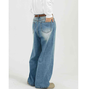 Jean large pour homme taille haute en coton délavé, pantalon décontracté respirant de poids moyen pour le printemps - Product Image 3