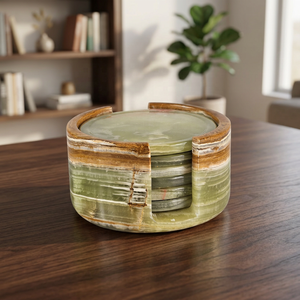 Juego de Posavasos de Mármol Ónix Natural con Soporte, Posavasos de Piedra con Acabado Antiguo para Decoración de Cocina y Comedor - Product Image 2