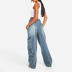 Jeans personnalisés de qualité supérieure pour femmes, pantalons en denim délavé, jeans droits tendance de couleur unie pour filles - Product Image 3