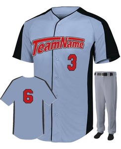 Custom Baseball Uniform Set Light Blue Black Half Sleeve Jersey Pants Adult Men Breathable Polyester - Product Image 1