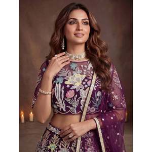 Women's Sequin <b>Net</b> Reception Lehenga Choli Set with Dupatta - Product Image 3