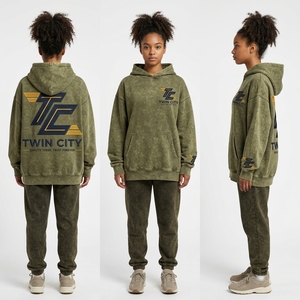 Sudadera Extra Grande Color Verde Oliva para Mujer con Logotipo de Twin City en el Bolsillo Delantero, Tejida, Manga Regular, para Otoño - Product Image 6