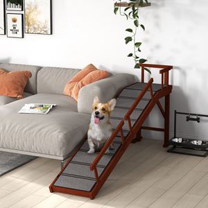 Scala per Animali Domestici in Legno Massello con Superficie Antiscivolo e Ringhiere Rimovibili, Lunga 73 Pollici, Marrone - Product Image 2