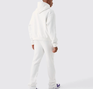 Conjunto Deportivo para Hombre con Capucha, Color Blanco, Sudadera y Pantalones Largos de Color Sólido, con Bolsillos Laterales, Transpirable, de Algodón, para Otoño - Product Image 2