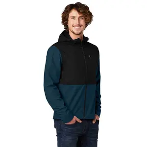 Solid Pattern Design Men's Fleece Lined Water and Wind Resistant Polar Fleece Soft Shell Jacket with Custom Brand Logo and Hood