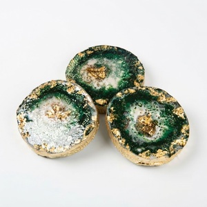 Luxury Emerald Green Epoxy Resin Coasters Wholesale Custom Handmade Gold Foil Flakes Agate Geode <b>Cup</b> <b>Mat</b> For Table Decoration - Product Image 1