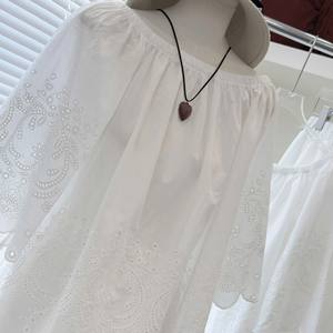 Minimalist White <b>A</b>-<b>Line</b> Lace <b>Skirt</b> with Embroidery High Waist <b>Knee</b>-<b>Length</b> 100% Cotton for Casual Everyday Look - Product Image 6