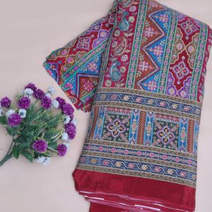 Tissu en crêpe brodé rouge cramoisi à motifs floraux géométriques en zigzag et cachemire, léger, 54 pouces, matière Daman pour Kurti - Product Image 3