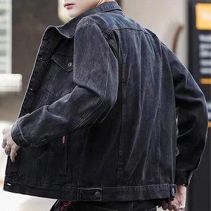 Men's Black Denim Jacket Casual Style Distressed Wash Button Closure Regular Fit Autumn Winter 100% Cotton Breathable Windproof - Product Image 2