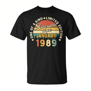 T-shirt vintage, janvier 1989, cadeau de 32e anniversaire pour hommes et femmes, col rond unisexe, manches courtes, taille adulte - Product Image 2