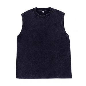 RAZER'S IMPEX New Washed-out Snow Wash Distressed Vest Men Heavyweight 220g European-American Vintage Hip Hop Sleeveless Summer - Product Image 2
