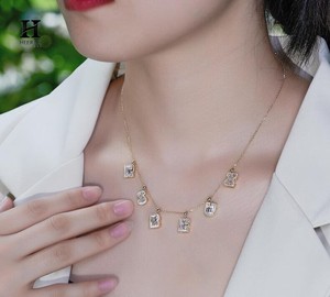 Custom Fine Jewelry Supplier - Personalized Baguette Diamond Initial Necklace, 14k/18k <b>Solid</b> <b>Gold</b> Letter <b>Pendant</b> for Wholesale - Product Image 1