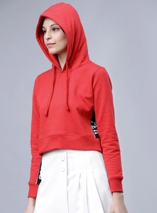 Sudadera con capucha roja para mujer, manga larga, estampado de letras, tejido de algodón, transpirable, ropa de otoño - Product Image 3