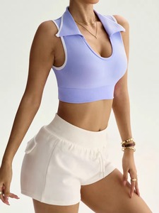 Débardeur court côtelé sans manches personnalisé pour l'été, idéal pour la gym, le fitness, le yoga, le tennis et la course à pied - Product Image 2