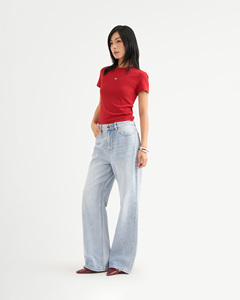Camiseta de Verano de Alta Calidad para Mujer, Estilo Casual, Cuello Redondo, Manga Corta, Bordada, Color Sólido, Algodón, Corte Ajustado, Transpirable y de Secado Rápido - Product Image 5