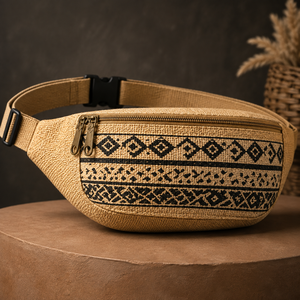 Eco Friendly Geometric Pattern <b>Medium</b> Capacity Jute Fanny Pack Zipper Chest Pack Waist Bag Durable Crossbody Sling <b>Purse</b> - Product Image 4