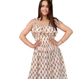 Robes d'été haute couture Boho élégantes longues Maxi Robes col en O à volants Longueur de plancher pour l'occasion Porter une taille naturelle tissée - Product Image 1