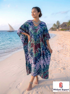 Printed <b>Kaftan</b> Dress Women <b>Beach</b> Cover Up Loose Fit Soft Fabric Fashionable Design Bulk Order for Export - Product Image 6