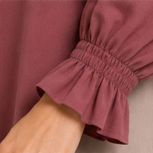 Rosewood and Light Taupe <b>Women</b> Embroidered Blouse and Maxi Skirt Set Long Sleeve Button Up High Waist Modest Two Piece Outfit - Product Image 5