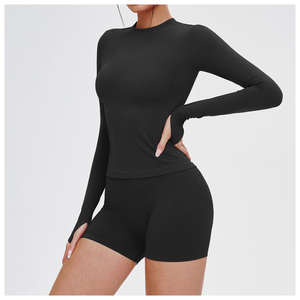 Haut de sport thermique léger à manches longues pour femme, idéal pour le yoga, la course à pied et les activités de plein air, respirant, coupe-vent, 100 % polyester, collection automne - Product Image 1