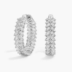 Pendientes de Aro con Doble Hilera de Diamantes Marquise Cultivados en Laboratorio, 4.30 Quilates en Total, Certificados por IGI, D VVS, Aros Modernos para Boda, Oro Fino de 10K - Product Image 1