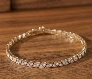Luxury Triangle Link Moissanite <b>Bracelet</b> Iced Out Hip Hop Jewellery Gold Diamond Look Geometric Wrist <b>Bracelet</b> - Product Image 1