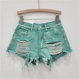 ZHEZHE 2024 Novedad de Verano: Shorts Vaqueros Anchos de Mujer con Borlas y Desgastes, de Cintura Baja y Estilo Urbano - Product Image 5