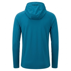 Custom <b>Men</b> s Long Sleeve Hooded Fishing <b>Shirt</b> Sun Protection <b>Beach</b> Wear Solid Blue Pullover Top - Product Image 2