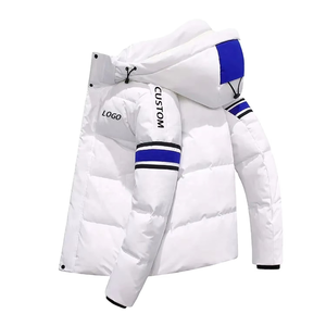 Veste matelassée à capuche pour homme avec logo personnalisé, blanche, imperméable, décontractée, pour l'hiver, avec doublure en polaire polyester, fermeture éclair - Product Image 1